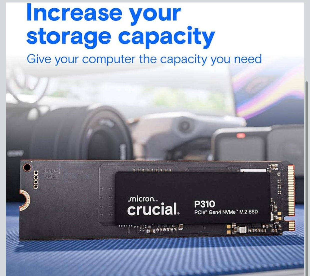 Crucial P310 1TB SSD M.2 2280 NVMe PCIe Gen4, Up to 7,100MB/s, Laptop & Desktop (PC) Compatible, Internal Solid State Drive - CT1000P310SSD801
